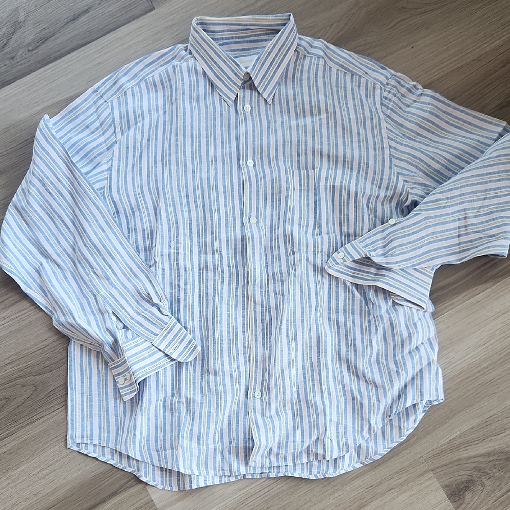 🔥clearance🔥 Brioni Light Blue,pink and White Striped Casual Shirt
